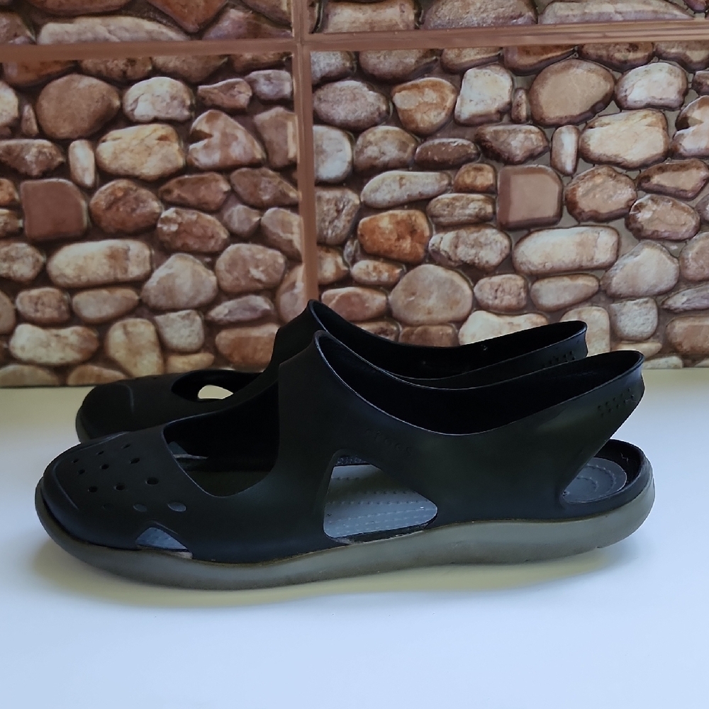 Crocs Womens Swiftwater Active Water Sandal Shoes Black Grey Sz 9